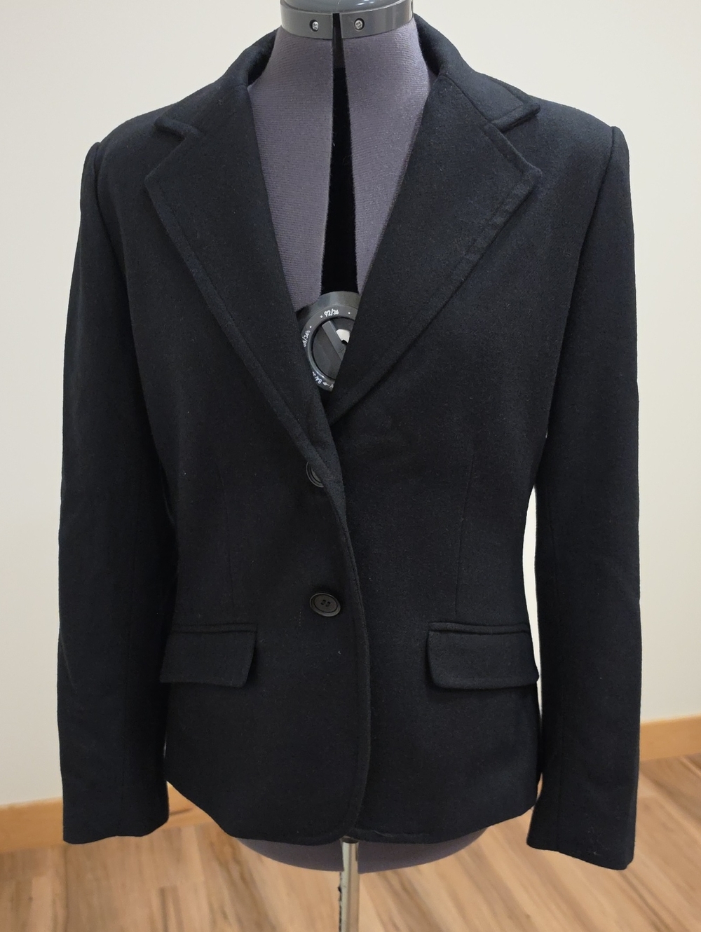 New York & Company Black Wool Fitted Two-Button Blazer